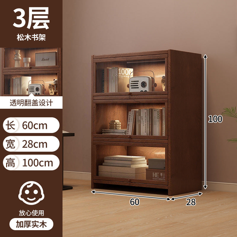 Retro American floor-to-ceiling bookcase Solid wood small cabinet Locker Living room storage Display cabinet Integrated dust rack
