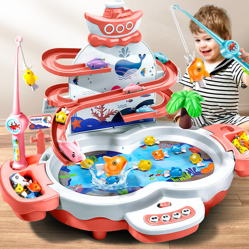 Magnetic levitation track electric fishing children's early education puzzle can add water sliding music fishing table toys boys and girls