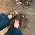 Summer fairy style outdoor slippers - comfortable, versatile, rhinestone clover design, soft sole, fashionable, minimalist, women's platform slippers