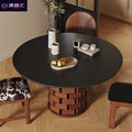 Wabi-sabi style solid wood rock slab vintage black creative round dining table, high-end dining table, french retro dining table
