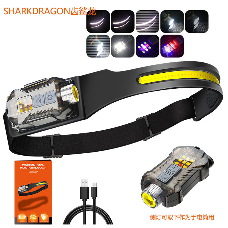 Cross-border silicone induction headlight Type-C charging outdoor multi-function flashlight portable night fishing COB headlight