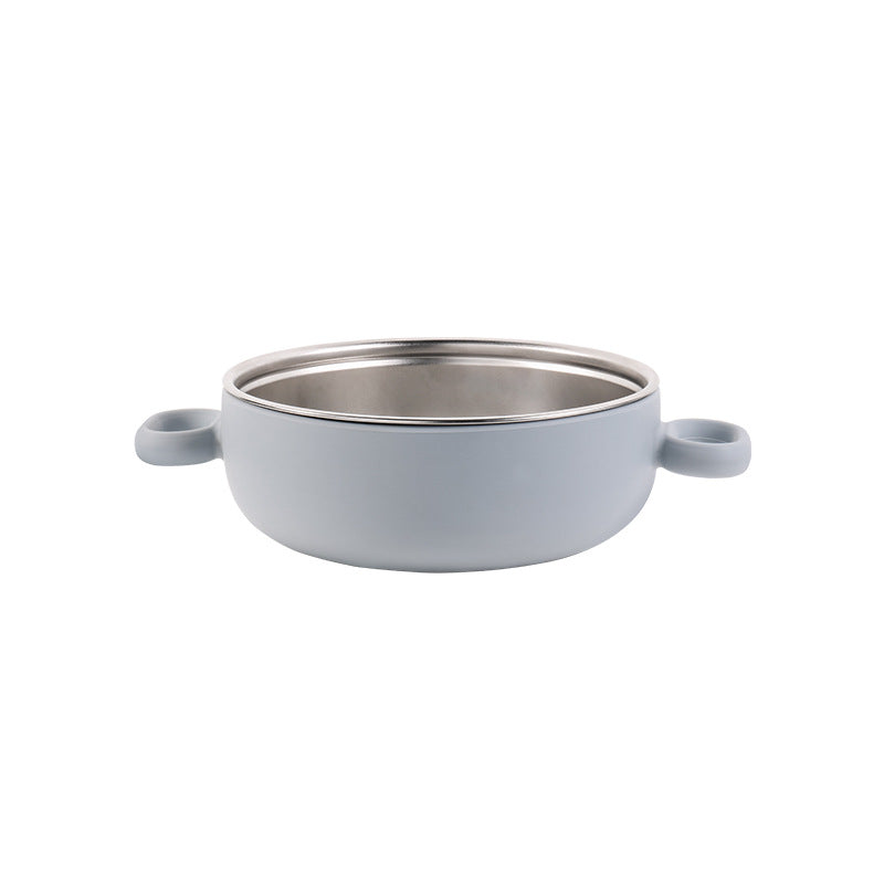 Children's silicone stainless steel 304 binaural bowl manufacturer's new baby silicone feeding tableware set complementary food bowl