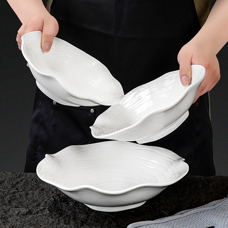 Stylishcasual ceramic special-shaped fruit salad vegetable bowl restaurant hotel for home flower-shaped large bowl ramen bowl soup bowl