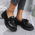 cross-border large size 35-43 black loafers women's niche bow thick bottom small leather shoes retroflats women