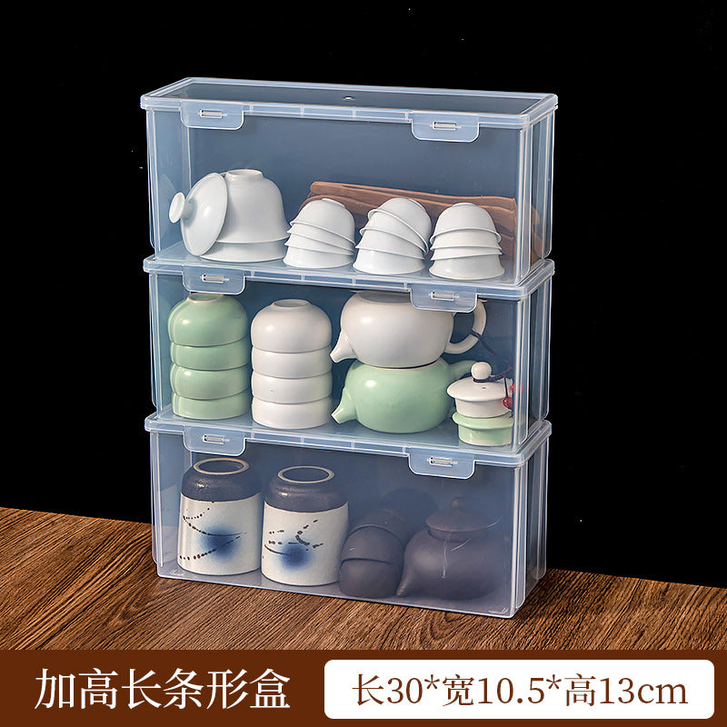 Plastic Kung Fu tea teacup tea set storage box with lid, dustproof and stackable multi-functional transparent desktop storage box