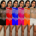 C5841 cross-border new arrival:  fashionable european and american sexy bodycon nightclub one-sleeve mesh see-through jumpsuit for women