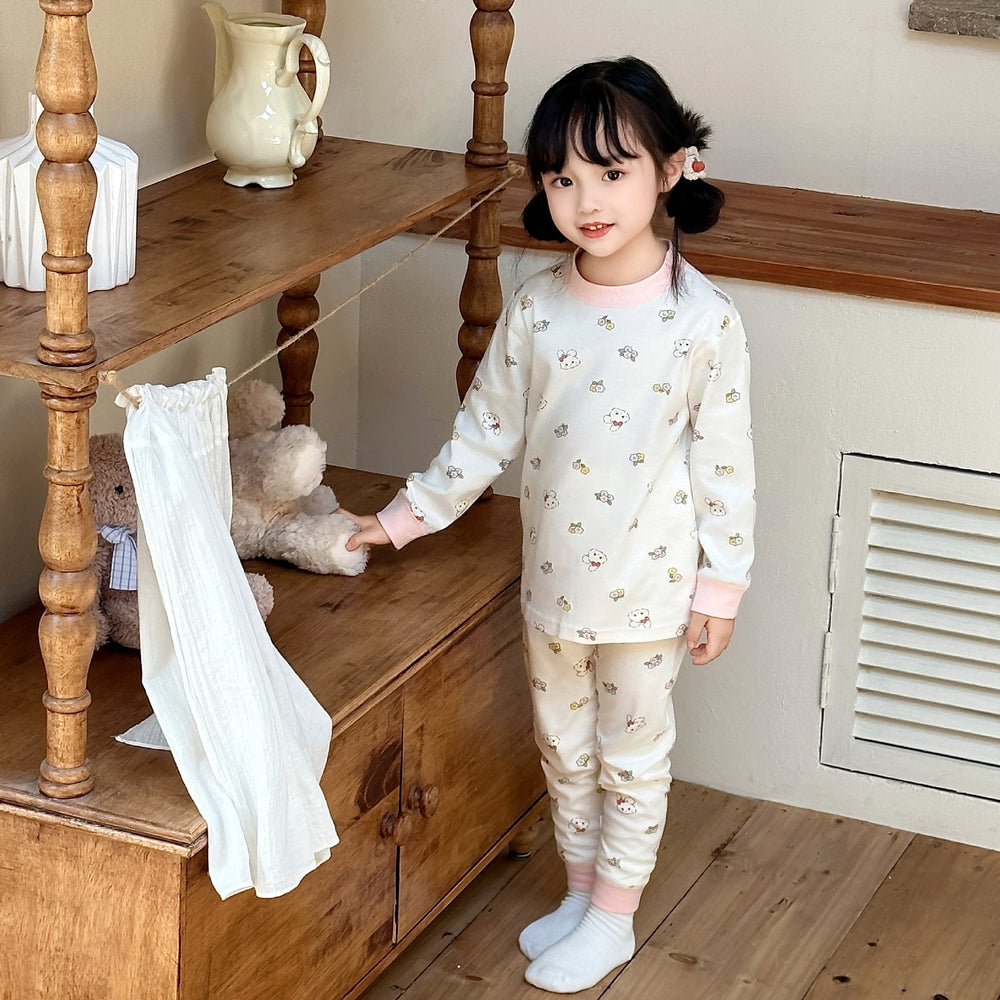 (100% cotton) children's spring/autumn printed thermal underwear set - boys' and girls' home wear, baby and kids' styles