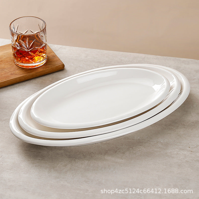 For home ceramic steamed fish plate oval long large hotel commercial thickened fish plate classy restaurant fish plate