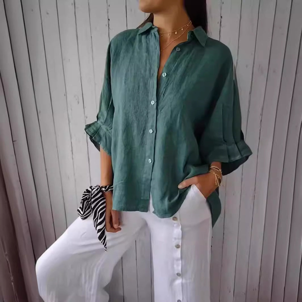2024 european and american amazon spring collection: european and american cotton linen tie-back design shirt - fashionable long sleeve, light luxury