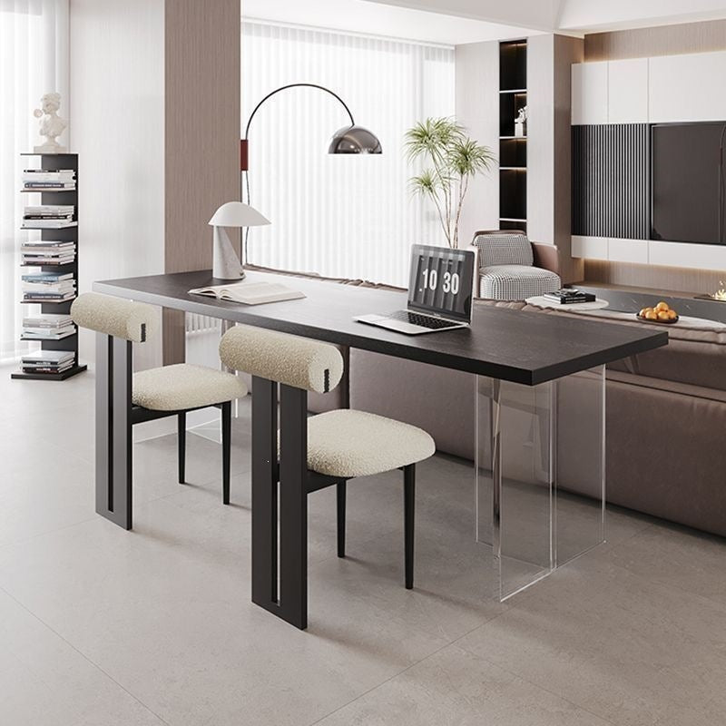 Black solid wood desk, sofa back bench table for living room, acrylic floating double study desk, minimalist computer desk
