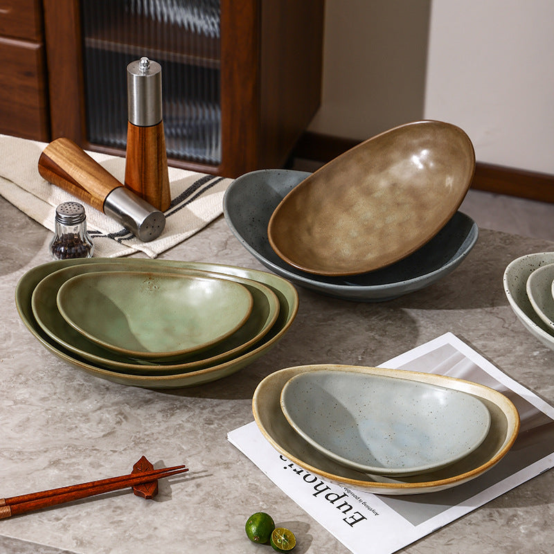 japanese ceramic plate, high-end candy bowl, fruit salad bowl, fish plate, stoneware tableware, oval plate, household dish plate