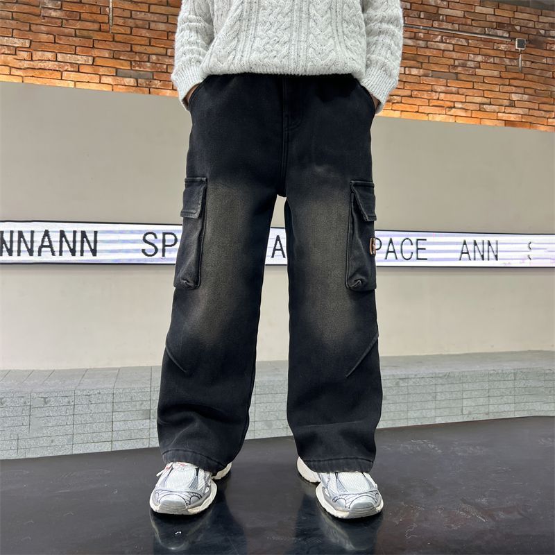 Boys' denim pants - spring/autumn kids' cargo pants -  new korean style trendy long pants for older boys