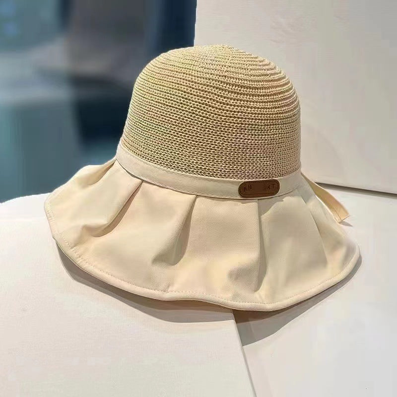 Sunscreen hat Women's UV protection Sun hat Foldable vinyl bow storage bucket hat Face covering Big brim hat