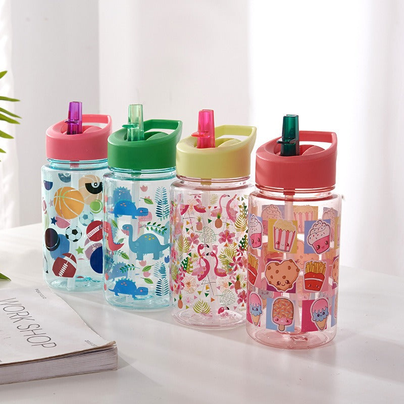 Carefully selected food-grade kids water cup cute straw plastic cup high temperature resistant student sports water bottle for home anti-drip