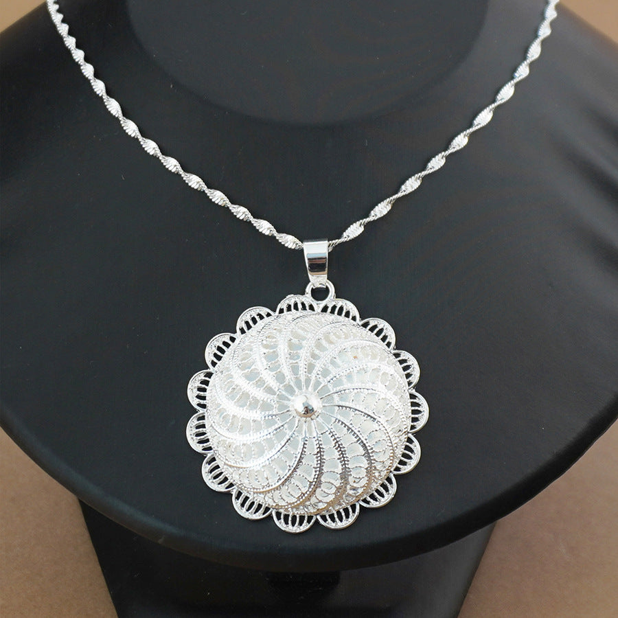 four-piece set ethiopian silver necklace pendant bracelet earrings ring classic jewelry suit