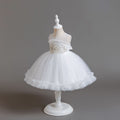 Ready-to-ship new children's formal dress: pearl-embellished tulle princess gown for baby girls, perfect for first birthday photoshoots and special occasions. kids dress