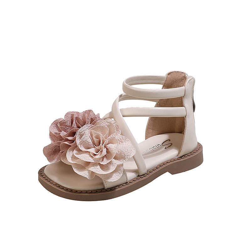 girls' sandals: new summer korean style children's shoes, fashionable floral princess sandals, little girl's roman sandals