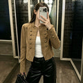cross-border fashionexportretroelegant double breasted design stand collar zipper short napoleon outwear