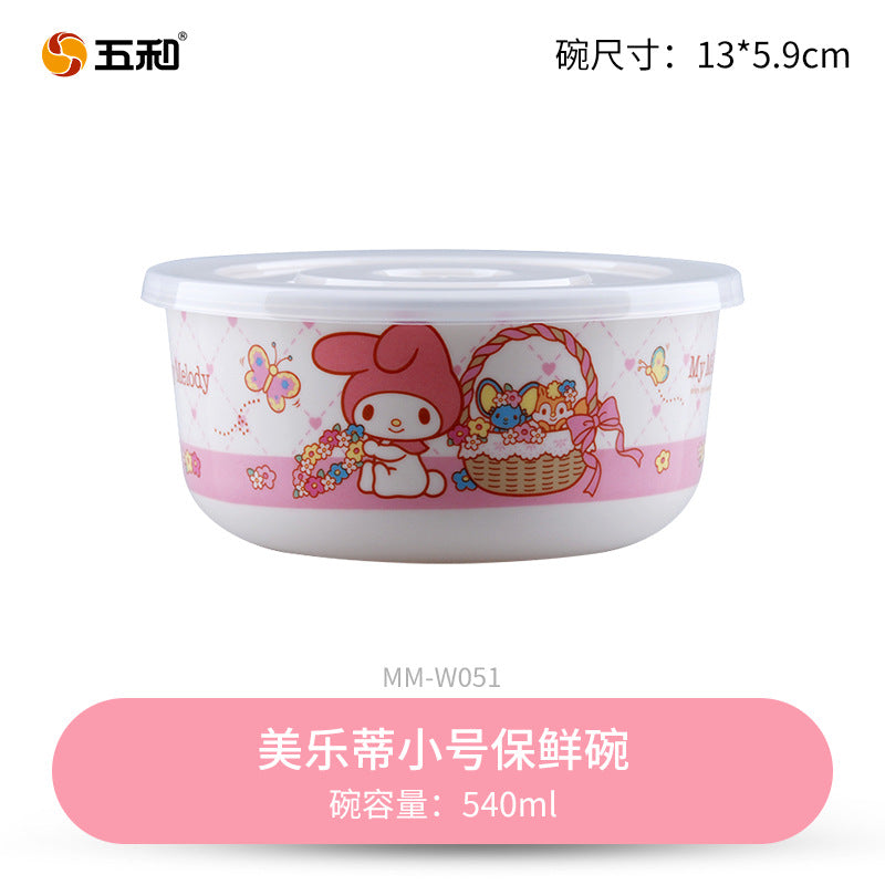 Bowl set Fresh-keeping bowl Instant noodle bowl Melamine tableware Lunch box Imitation porcelain round soup bowl with lid Sealed bento box