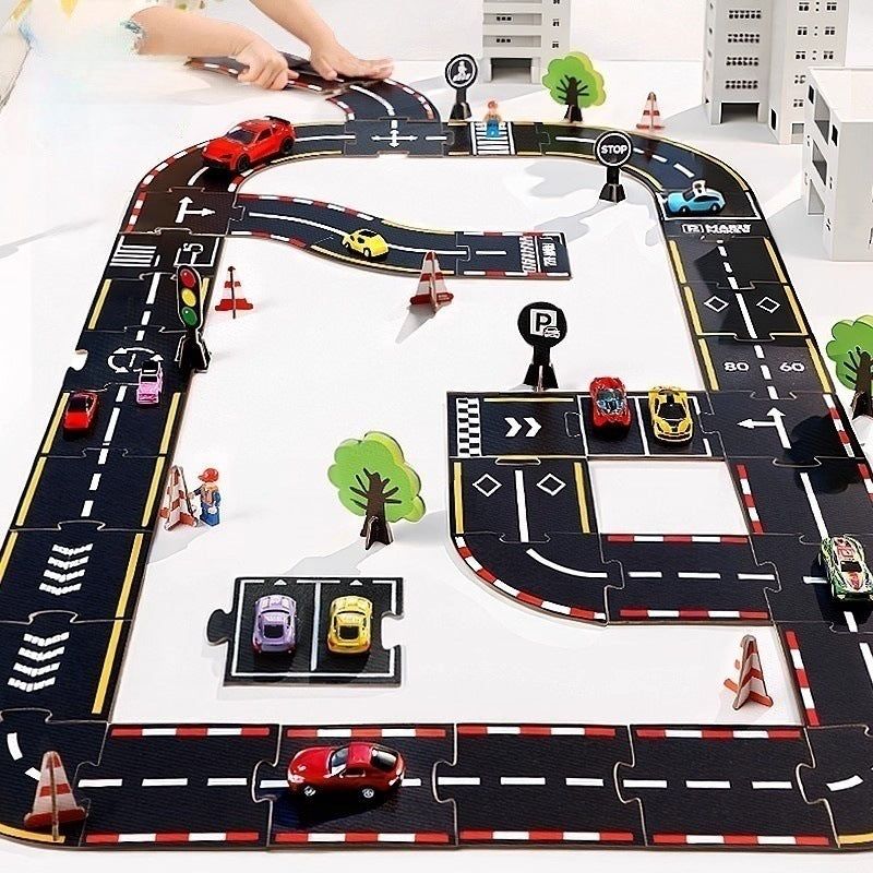 Kids rail traffic patchwork puzzle diy racing track puzzle early education educational toys car parking lot