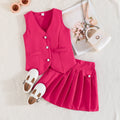 exclusive: girls' preppy summer outfit - red sleeveless vest + pleated skirt, fashionable casual style