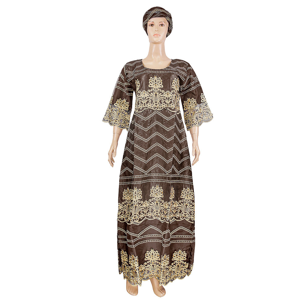 Factory direct cross-border e-commerce: plus size women's mesh, beaded, and embroidered dresses for , , and african markets