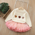 Kids' sweater  autumn/winter new collection tutu skirt set - baby girl knitted sweater & heart print princess dress set