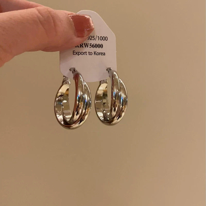925 silver needle hong kong style retro metal earrings for women classy geometric plain hoop earrings easiest for match exaggerated work clothing earrings