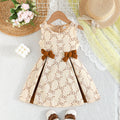 european and american girls' fashion geometric pattern sleeveless dress with bow detail - direct from the manufacturer