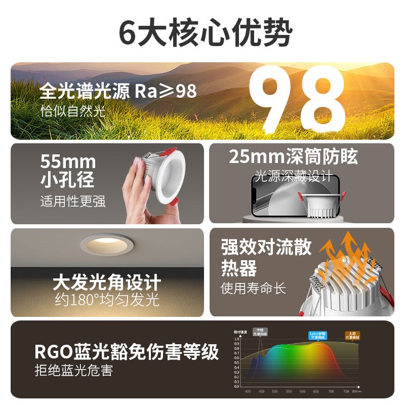 Open hole 55 60mm small downlight embedded 5.5cm anti-glare hole light diameter 6cm bull's eye ceiling spotlight