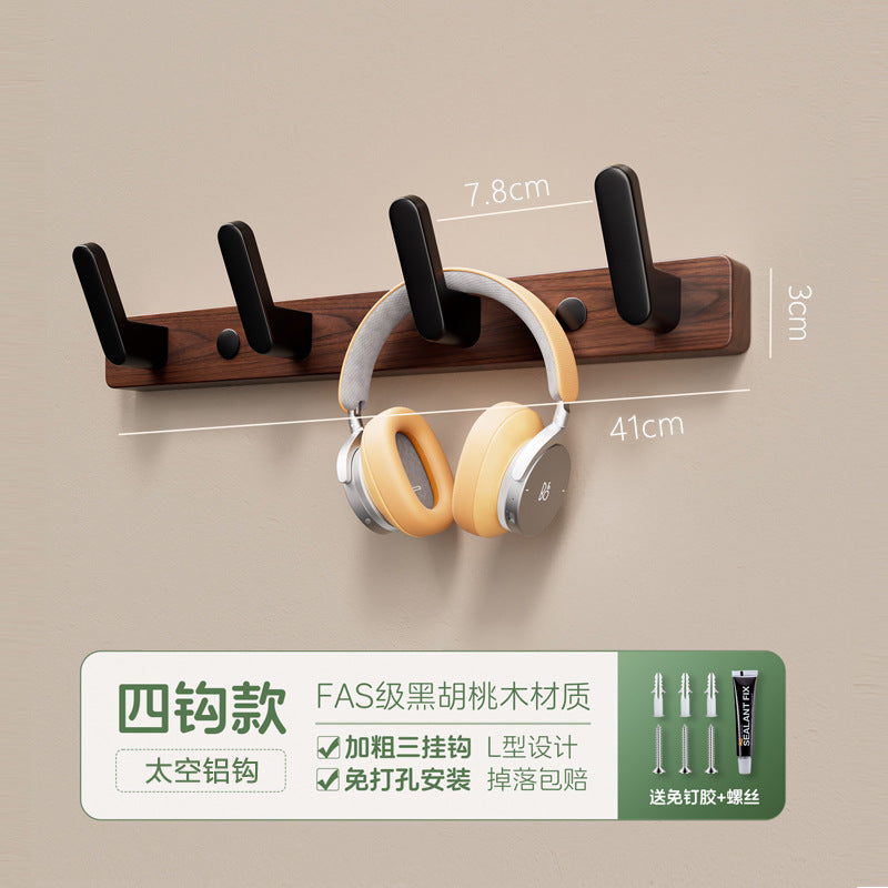 Walnut wood hook - no drilling required, over-the-door coat and hat hook, wall-mounted fixed clothes hook, entryway coat rack