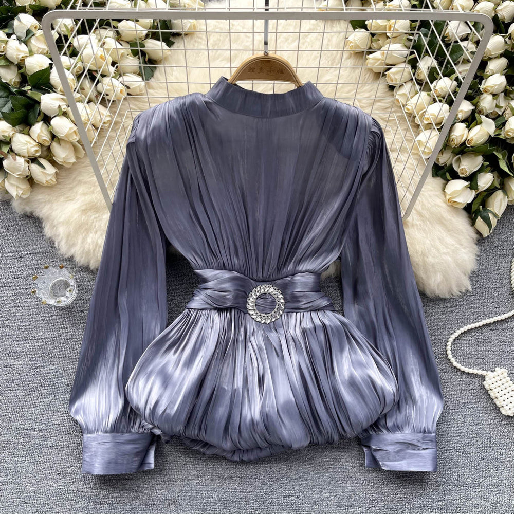 Classy french waist shirt for women with careful strap design and unique pleated ruffle hem frenchtops