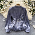 Classy french waist shirt for women with careful strap design and unique pleated ruffle hem frenchtops