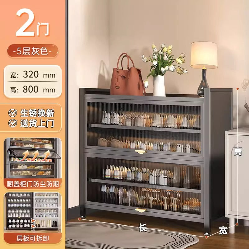 Steel shoe cabinet for home, entryway, and hallway - large capacity, floor-standing, dustproof, multi-functional storage shoe rack