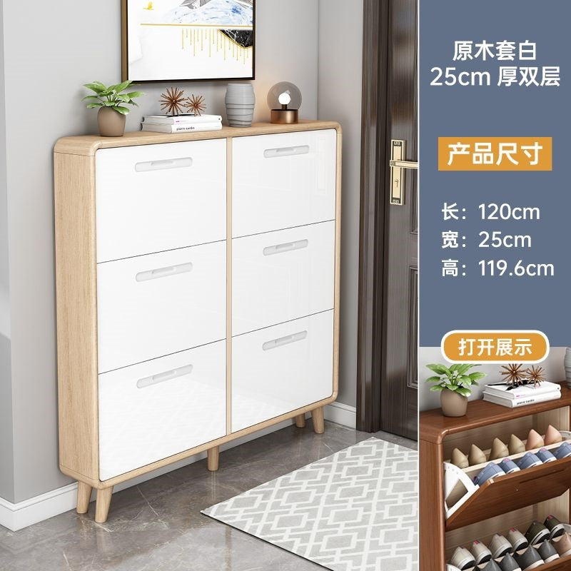 Solid wood shoe cabinet - slim, large capacity, space-saving design for home entryways, small apartments, and modern hallways