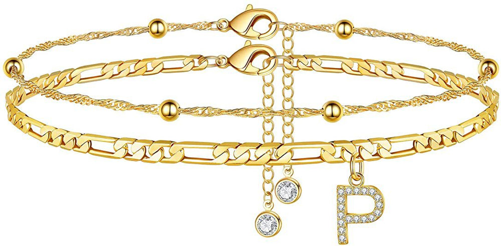 export hot-selling 26-letter anklet, zircon letter anklet, minimalist fashion seed bead cuban double-layer anklet