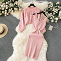 Women's winter sweater set: short sleeve cardigan & versatile cami dress two-piece outfit