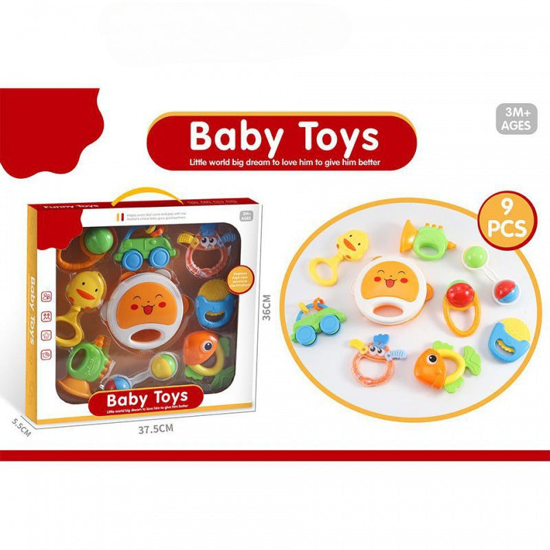 Cross-border infant soothing hand rattle rattle toy baby early education tooth grinding toothpaste newborn gift box set
