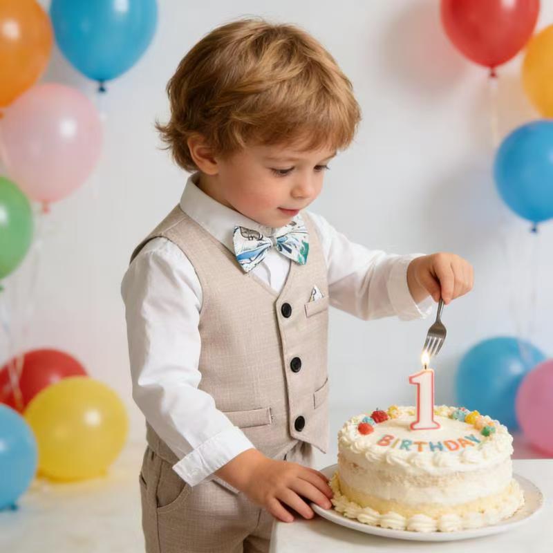 New arrival: factory direct british style boys' plaid vest, shirt, and trousers set - perfect for first birthday celebrations and formal occasions