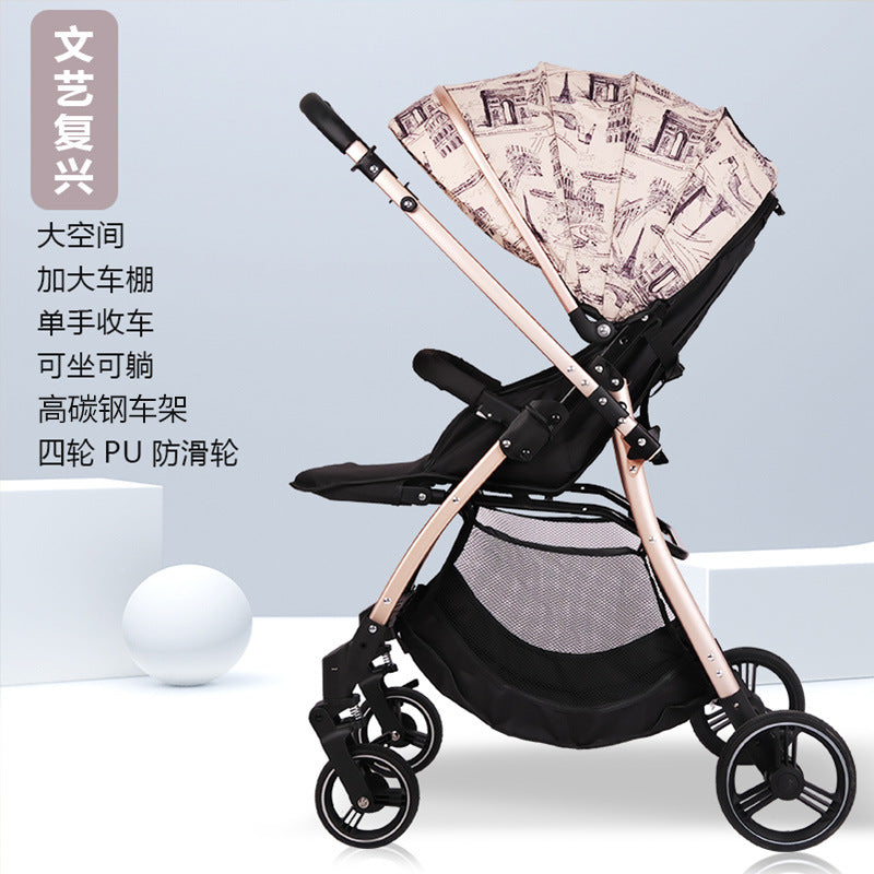 Baby stroller - convertible reclining, lightweight, foldable, portable, 2-way push