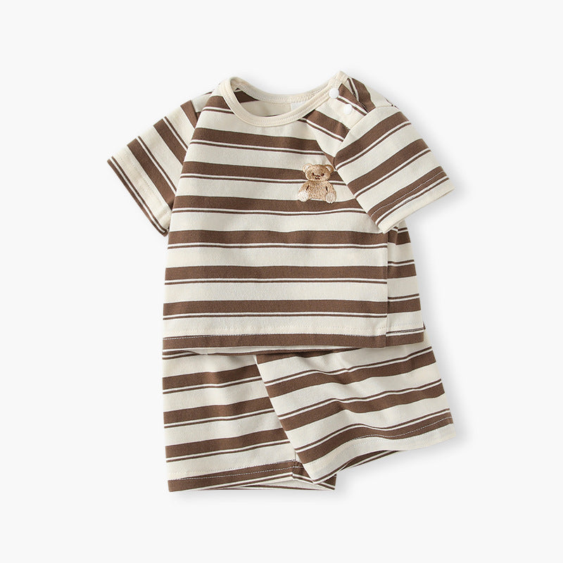 Boys' summer outfit set, new  fashion striped two-piece set, korean style lightweight short-sleeve clothing for kids