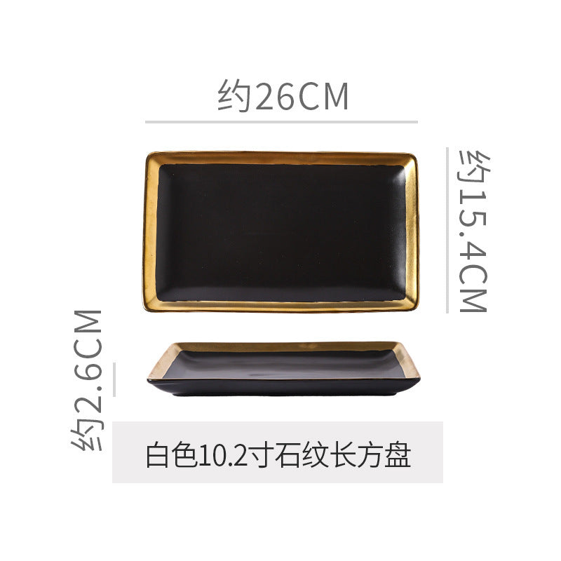 Retro special-shaped ceramic western food steak plate electroplated gold accessible luxury style western food salad bowl mug high-looking plate