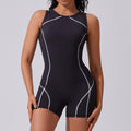 European and american summer color block zipper yoga jumpsuit women's dance bodysuit aerial silk workout bodysuit breathable fitness apparel