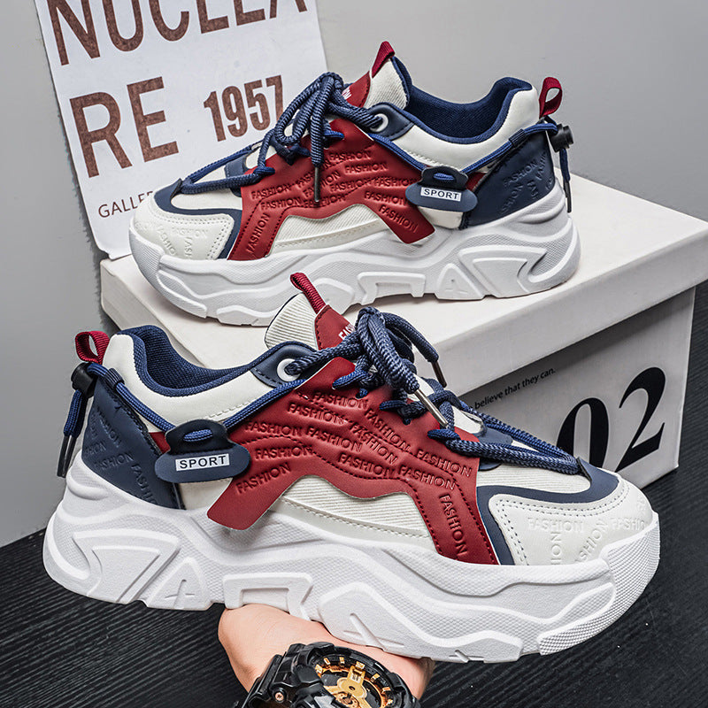 Popular men's shoes summernew arrival breathable sports casual running thick soleeasiest for matchwhite daddy trendy shoes