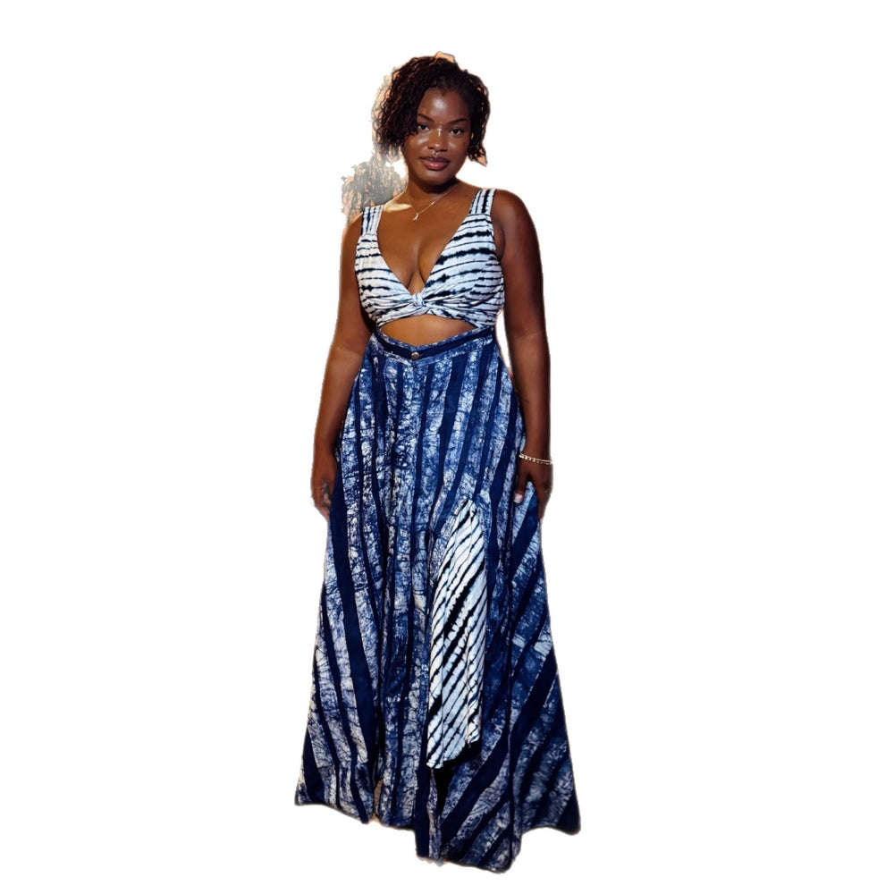 african women's fashion:  summer new collection - printed v-neck cami top and asymmetrical midi skirt set