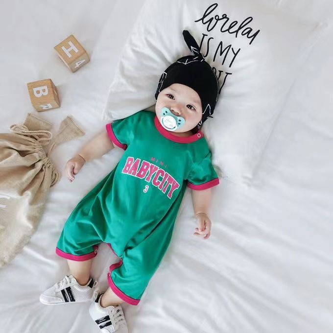 Newborn infant romper short sleeve bodysuit baby boys and girls loose fit athletic jumpsuit outing onesie