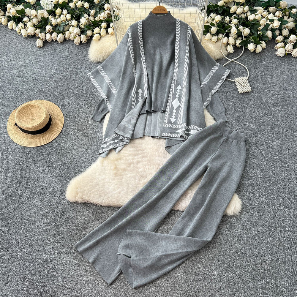 Lazy style sweatersuit women's autumcasualeasiest for match high collar knittingtopsloose outer shawl high waistpants