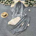 Lazy style sweatersuit women's autumcasualeasiest for match high collar knittingtopsloose outer shawl high waistpants