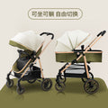 Baby stroller - convertible pushchair, reclining seat, extra long & wide, large sleeping space, blue folding stroller, four-wheel baby carriage, pram