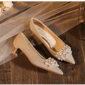 French sequin wedding shoes women 2025 new pointed toe low heel rhinestone bridal shoes